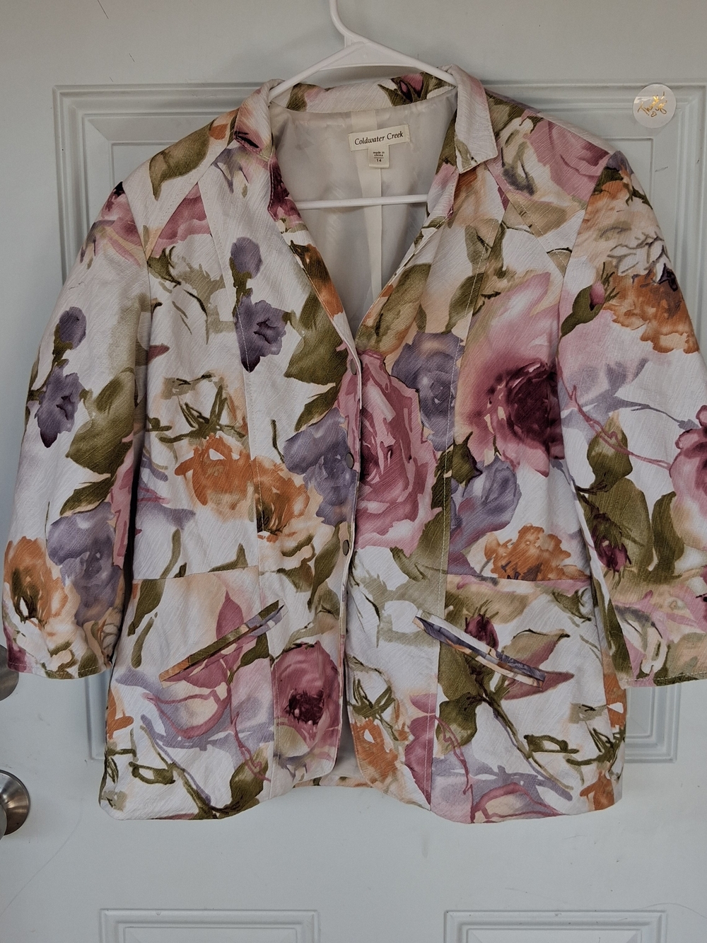 Coldwater Creek Floral Blazer in White & Pink Size 14